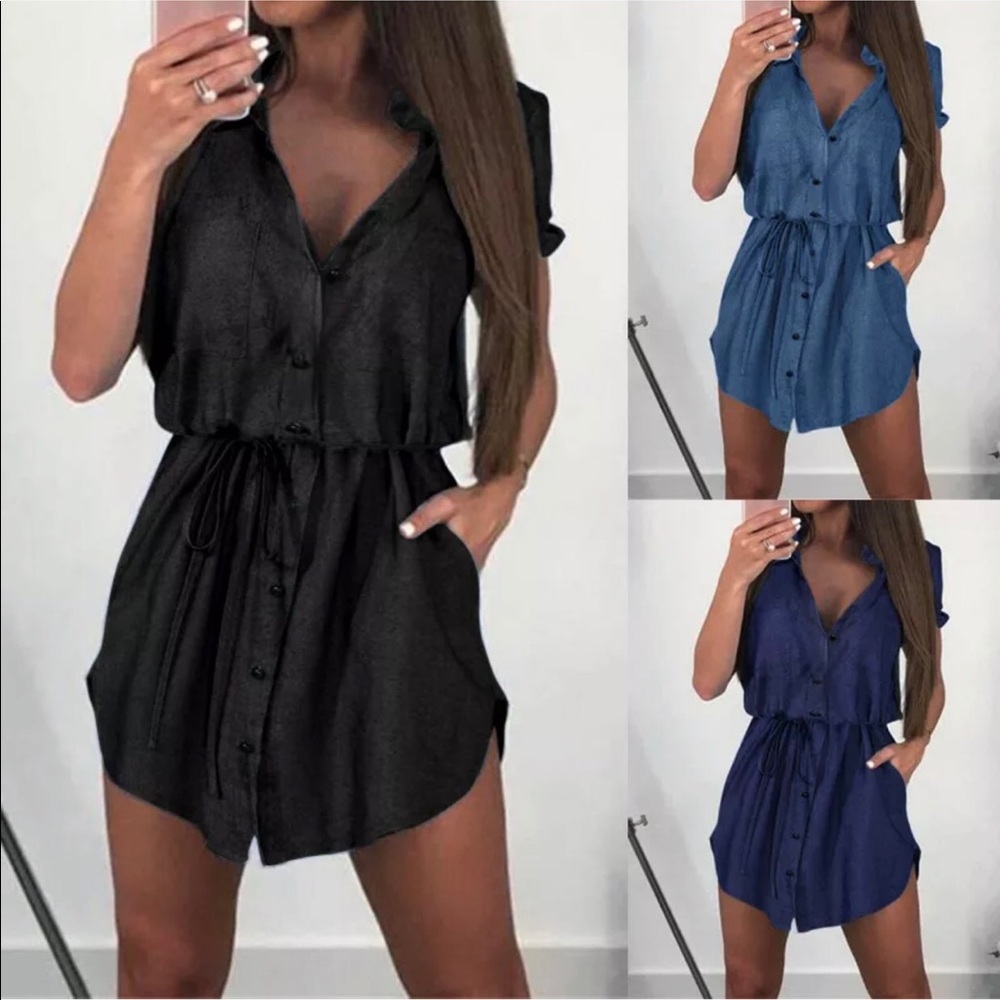 Short Sleeve, Button Down, Mini Shirt Dress